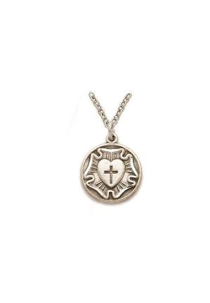 Lutheran Rose Necklace - Sterling Silver Round Medal on 18 Stainless Chain SM1360SH