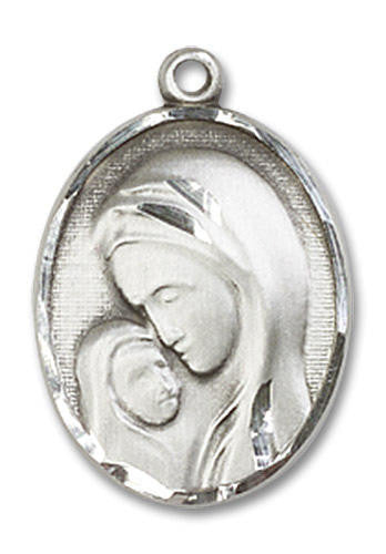 Madonna and Child Medal - Sterling Silver 3/4 x 1/2 Oval Pendant 0447SS