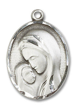 Madonna & Child Medal - Sterling Silver 3/4" x 1/2" Oval Pendant (0447SS)