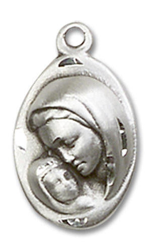 Madonna and Child Medal - Sterling Silver 5/8 x 3/8 Oval Pendant 5447SS