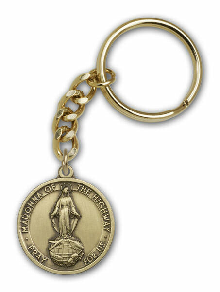Madonna of The Highway Medal Keychain - Gold Finish
