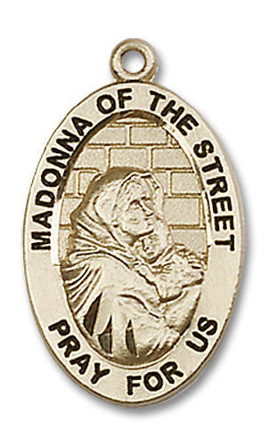 Madonna of The Street Medal - 14kt Gold 7/8 x 1/2 Oval Pendant 4124