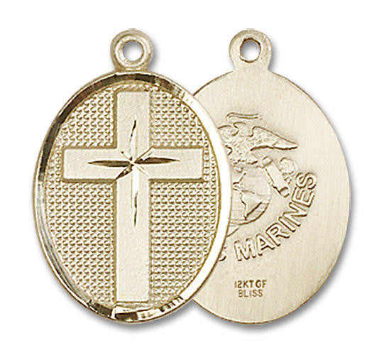 Marines Cross Medal - 14kt Gold 3/4 x 1/2 Oval Pendant 0883