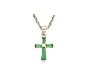 May Baguette Cross Necklace - Sterling Silver Pendant on 16 Stainless Chain SX9020SH