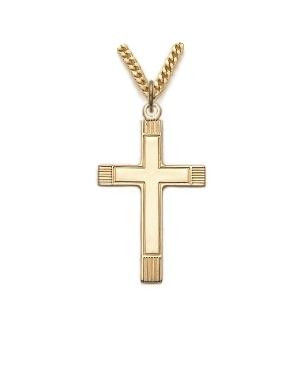 Mens Line Cross Necklace - 24KT Gold Over Sterling Silver Pendant on 24 Stainless Chain SX8001VH