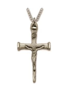 Mens Nail Crucifix Necklace - Sterling Silver Pendant on 24 Stainless Steel Chain SX8601SH
