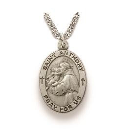 Mens St Anthony Necklace - Sterling Silver Medal on 24 Stainless Chain SM8835SH