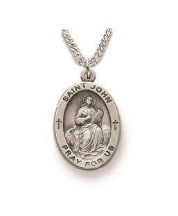 Mens St John Necklace - Sterling Silver Medal on 24 Stainless Chain SM8841SH