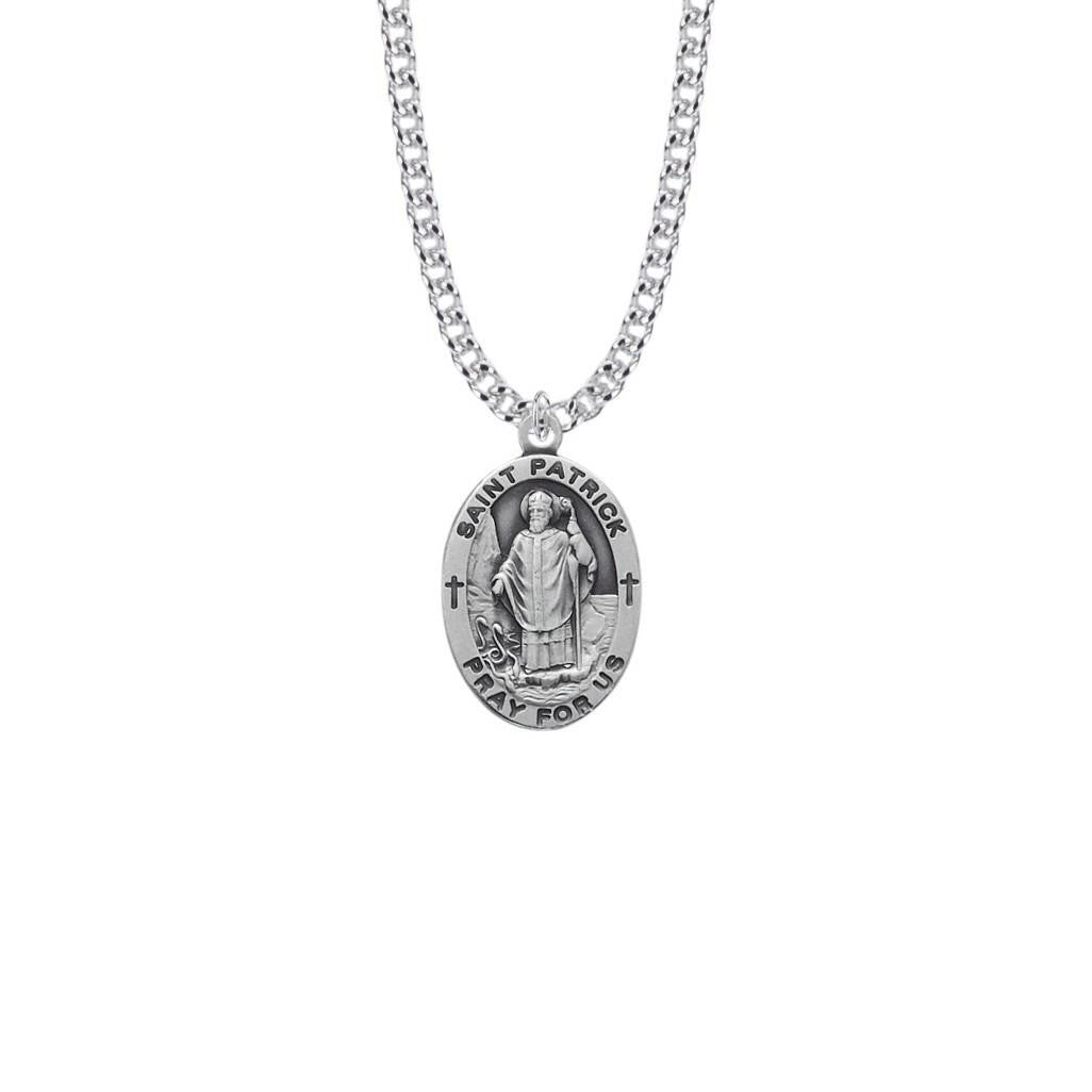 Mens St Patrick Necklace - Sterling Silver Medal On 24 Stainless Chain SM8846SH