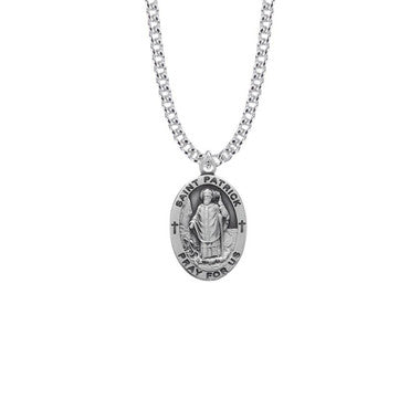 Men's St. Patrick Necklace - Sterling Silver Medal On 24" Stainless Chain (SM8846SH)
