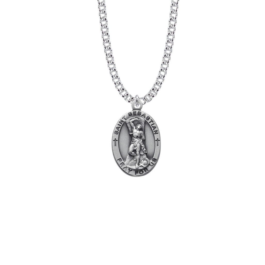 Mens St Sebastian Necklace - Sterling Silver Medal On 24 Stainless Chain SM8849SH