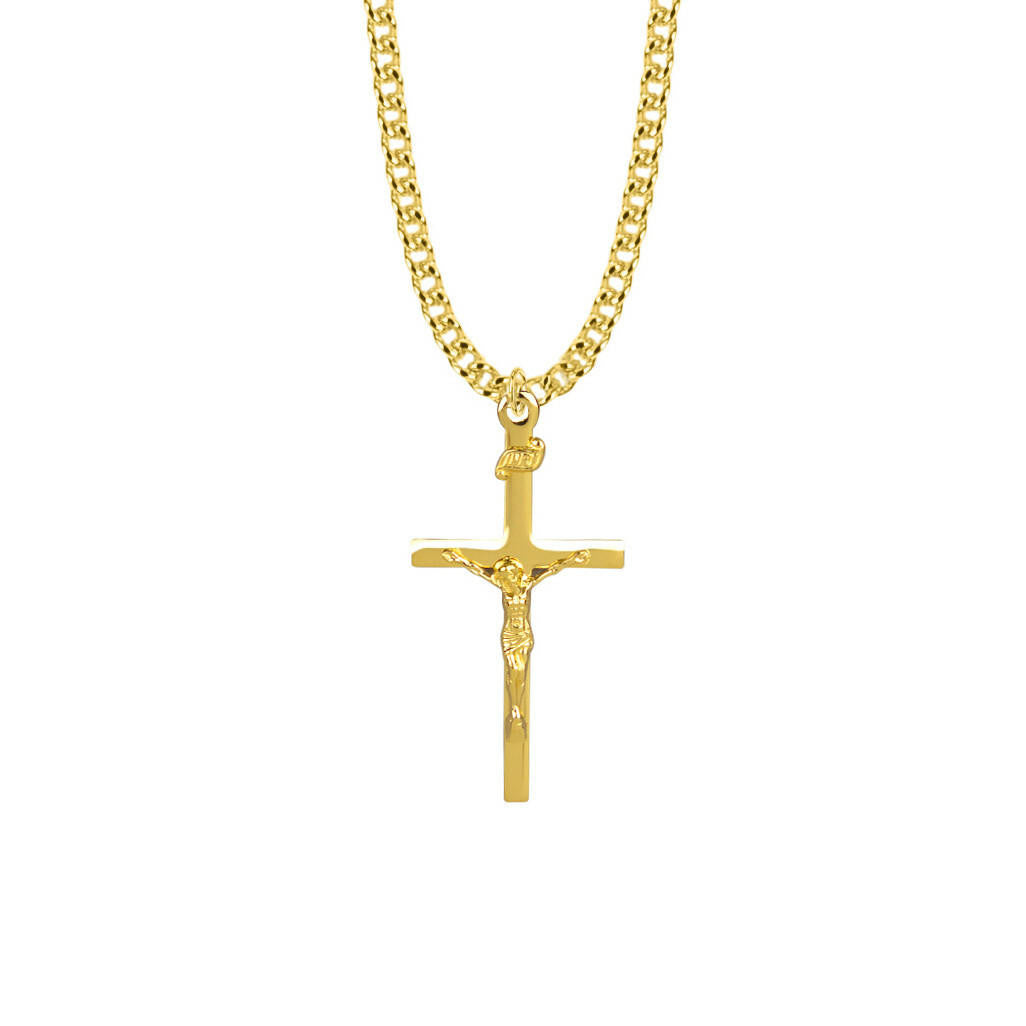 Mens Straight Crucifix Necklace - Gold-Filled Pendant On 24 Gold-Plated Chain SX7843GH