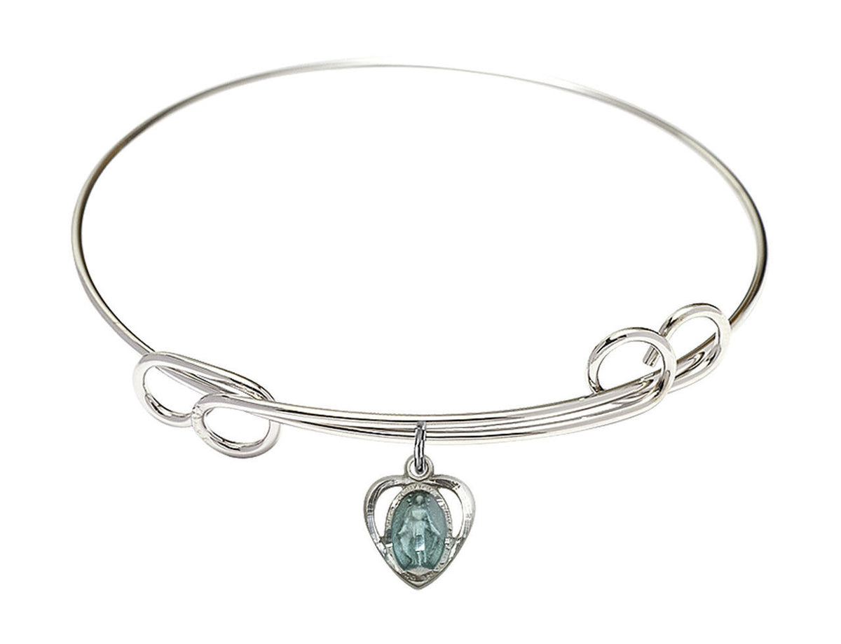 Miraculous Heart Double Loop Bangle Bracelet - Sterling Silver Charm 5401ESS