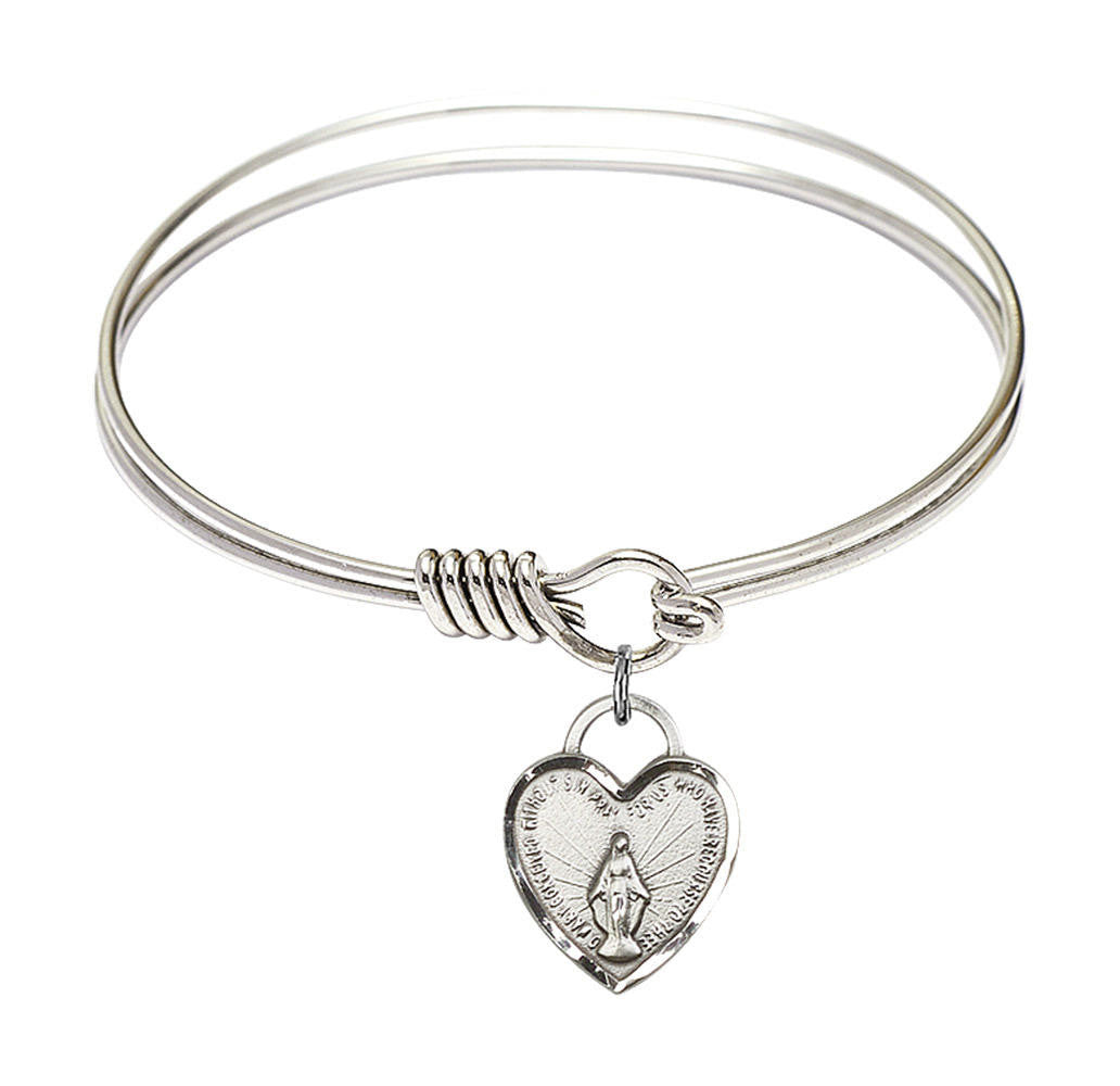 Miraculous Heart Round Eye Hook Bangle Bracelet - Sterling Silver Charm - 6.25 Inch 3401SS