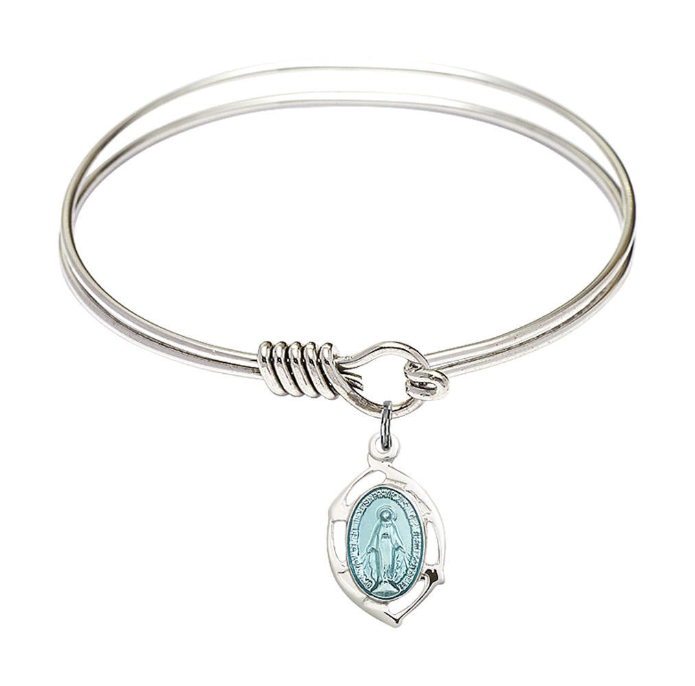Miraculous Leaf Round Eye Hook Bangle Bracelet - Sterling Silver Charm - 6.25 Inch 4258MSS