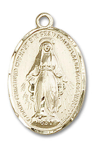 Miraculous Medal - 14kt Gold 3/4 x 1/2 Oval Pendant 0015M