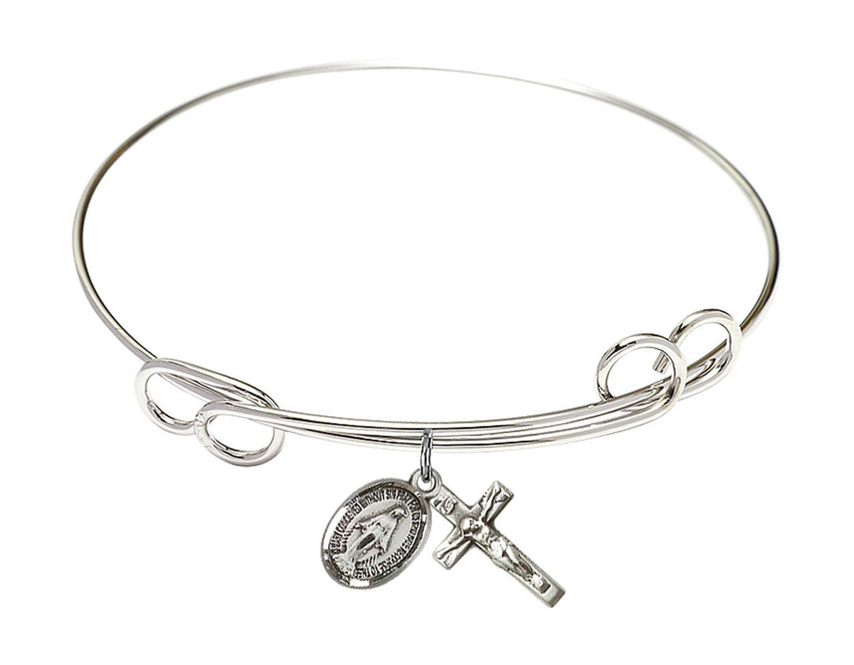 Miraculous Medal and Crucifix Double Loop Bangle Bracelet - Sterling Silver Charm B