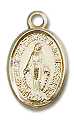 Miraculous Medal Charm - 14kt Gold Oval Pendant 0702M