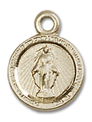 Miraculous Medal Charm - 14kt Gold Round Pendant 2342