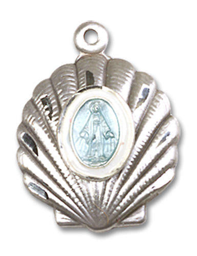 Miraculous Medal in a Shell Pendant - Sterling Silver 3/4 x 5/8 1258SS