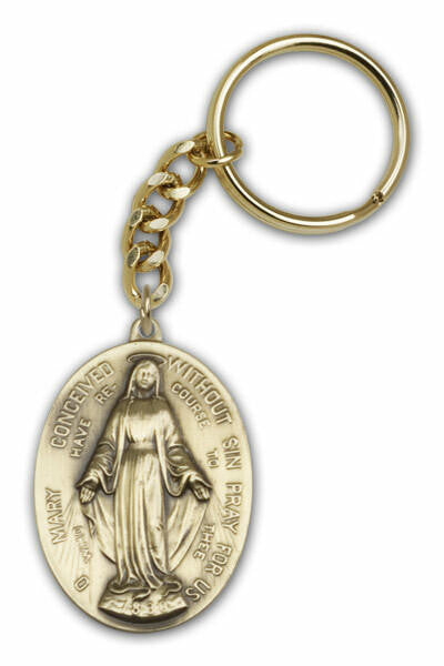 Miraculous Medal Keychain - Gold Finish