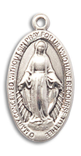 Miraculous Medal - Sterling Silver 3/4 x 3/8 Oval Pendant 0609SS