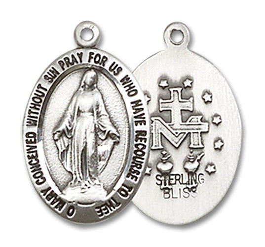 Miraculous Medal - Sterling Silver 3/4 x 3/8 Oval Pendant 3985SS