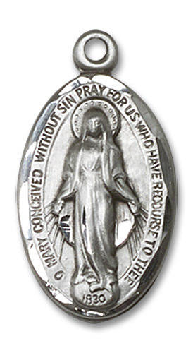Miraculous Medal - Sterling Silver 7/8 x 1/2 Oval Pendant 1615SS