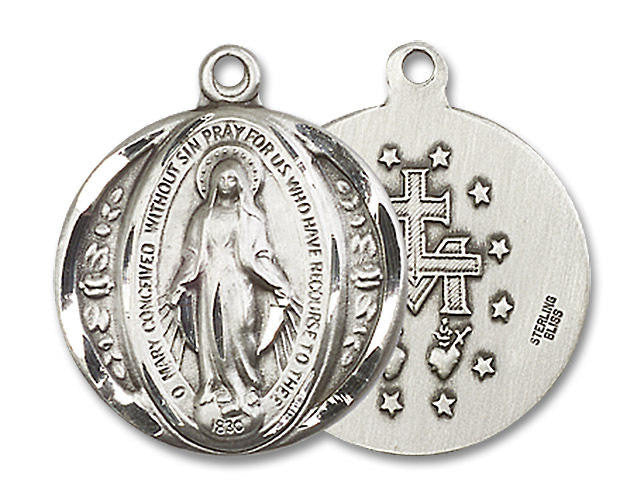 Miraculous Medal - Sterling Silver 7/8 x 3/4 Round Pendant 0017MSS