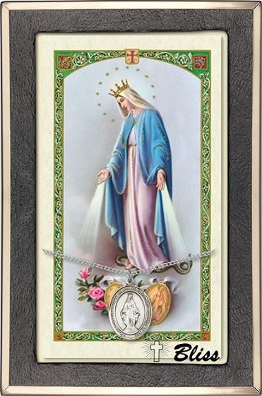 Miraculous Medal With Prayer Card - Sterling Silver 3/4 x 1/2 Oval Pendant PC8078SS