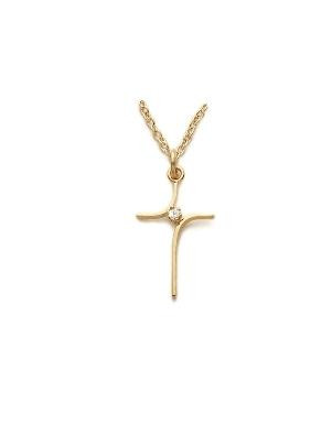 Modern Cubic Zirconium Cross Necklace - Gold-Filled Pendant on 18 Gold-Plated Chain SX1441GH