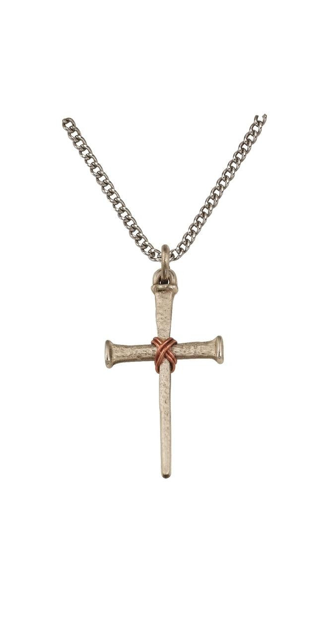 Nail Copper Cross Necklace - Sterling Silver Pendant on 18 Stainless Chain SX9461SH