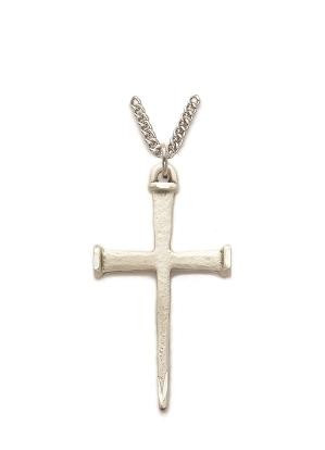 Nail Cross Necklace - Sterling Silver Pendant on 24 Stainless Chain SX7962SH