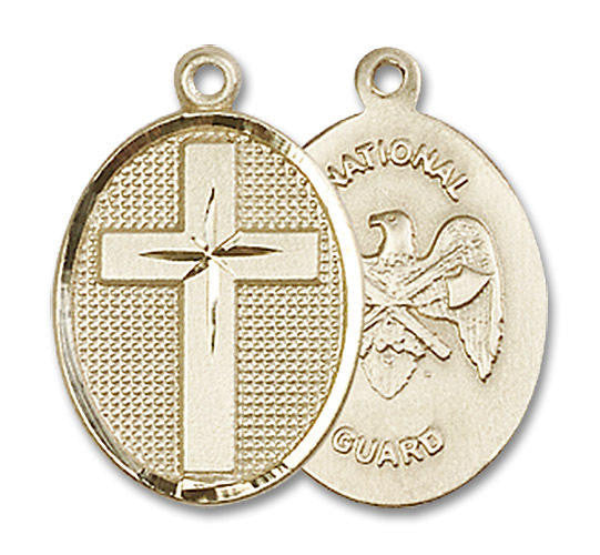 National Guard Cross Medal - 14kt Gold 3/4 x 1/2 Oval Pendant 0883