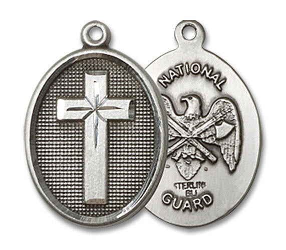 National Guard Cross Medal - Sterling Silver 3/4 x 1/2 Oval Pendant 0883SS5