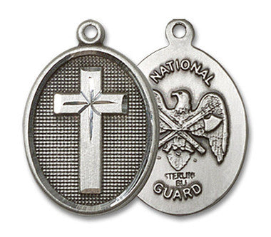 National Guard Cross Medal - Sterling Silver 3/4" x 1/2" Oval Pendant (0883SS5)