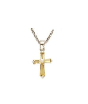 November Baguette Cross Necklace - Sterling Silver Pendant on 16 Stainless Chain SX9026SH