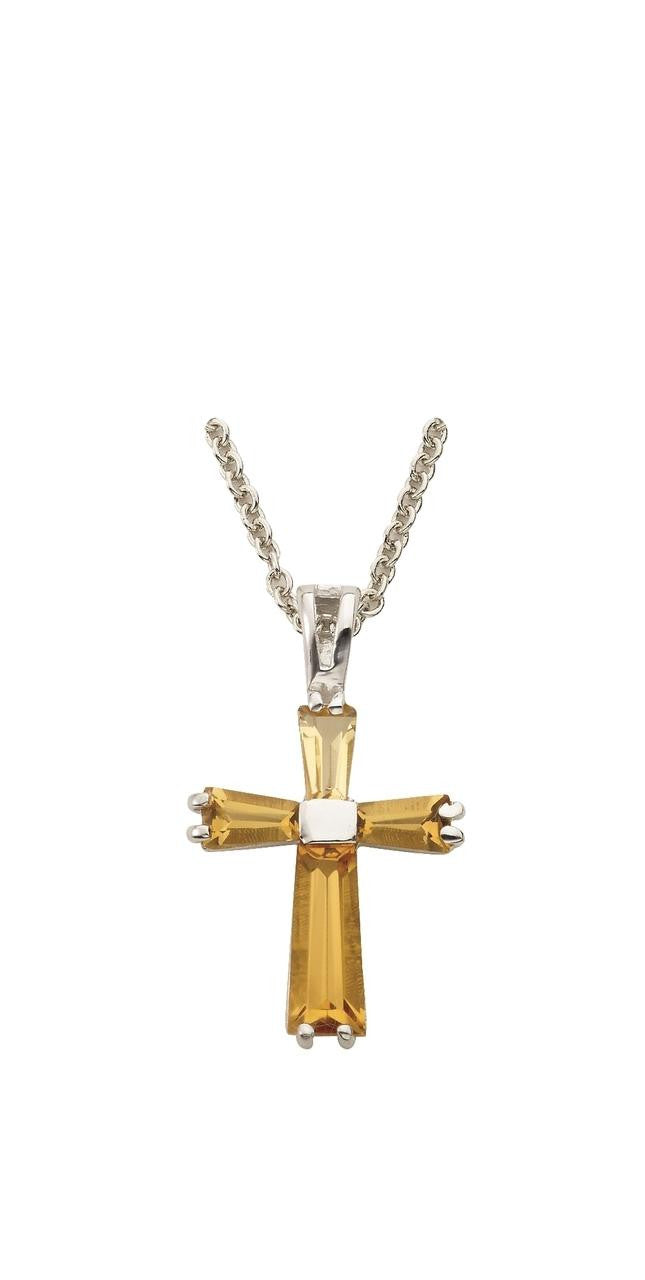 November Lady Birthstone Cross Necklace - Sterling Silver Pendant on 18 Stainless Chain SX9411SH