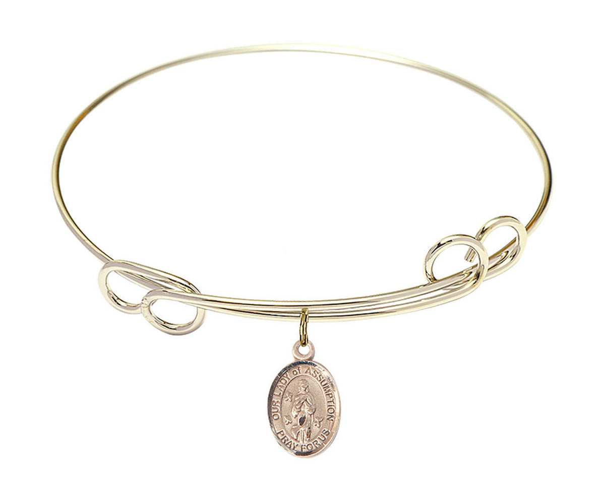 Our Lady of Assumption Double Loop Bangle Bracelet - Gold-Filled Charm 9388GF