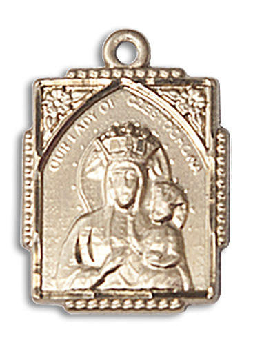 Our Lady of Czestochowa Medal - 14kt Gold 3/4 x 1/2 Rectangular Pendant 0804CZ