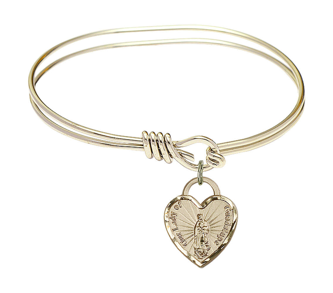 Our Lady of Guadalupe Heart Eye Hook Bangle Bracelet - Gold-Filled Charm 3408GF