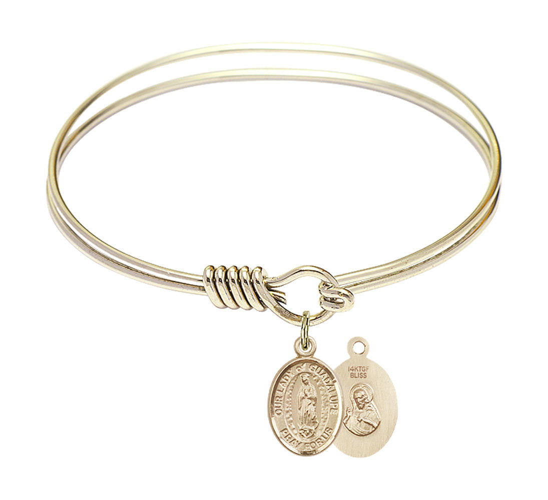 Our Lady of Guadalupe Round Eye Hook Bangle Bracelet - Gold-Filled Charm - 6.25 Inch 9206GF