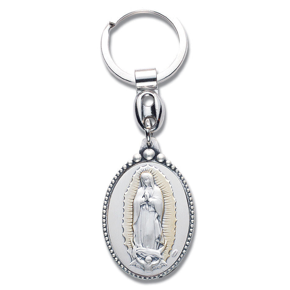 Our Lady of Guadalupe Sterling Silver Inset Key Chain - Gift Boxed