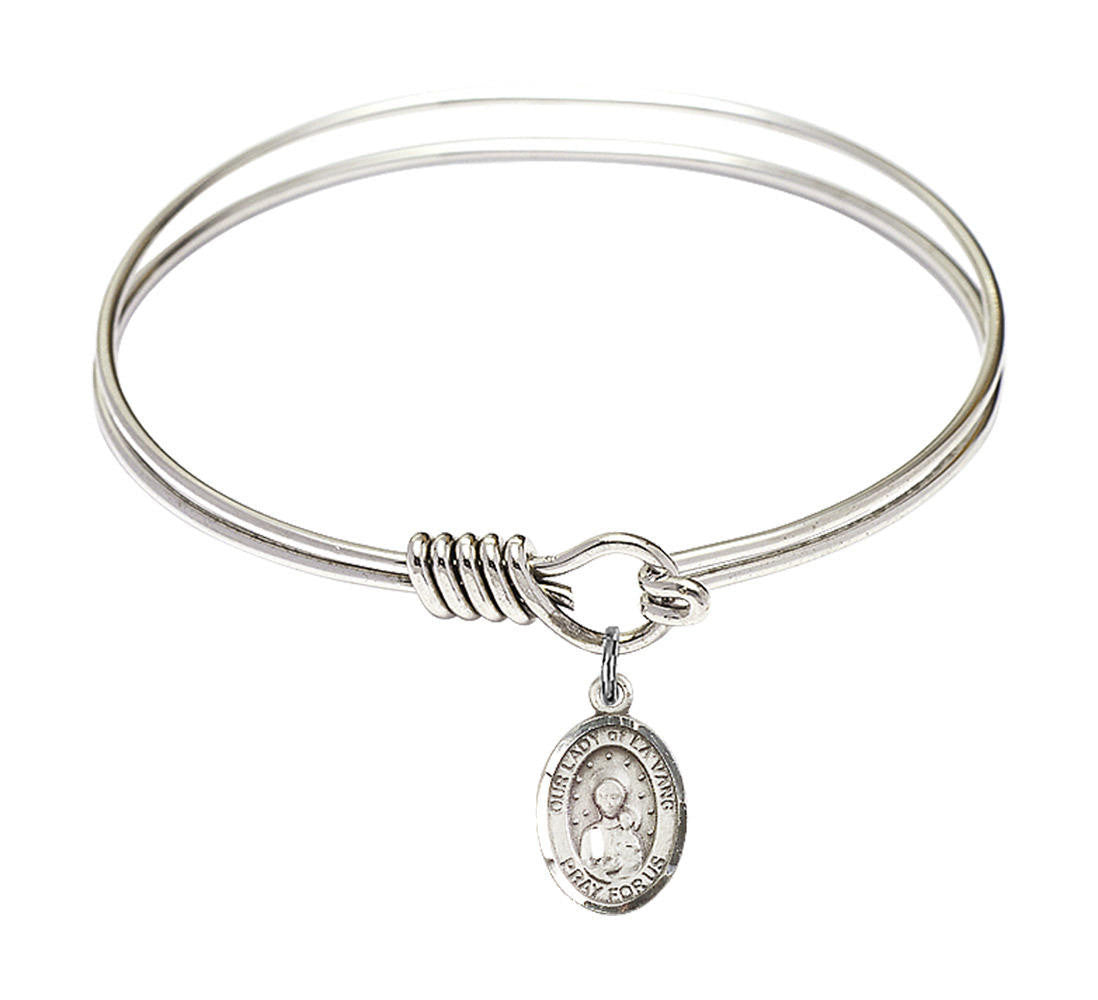 Our Lady of La Vang Round Eye Hook Bangle Bracelet - Sterling Silver Charm - 6.25 Inch 9115SS