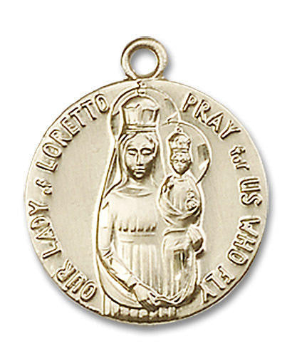 Our Lady of Loretto Medal - 14kt Gold 3/4 x 5/8 Round Pendant 0826PL