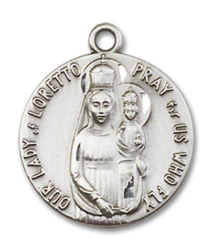Our Lady of Loretto Medal - Sterling Silver 3/4 x 5/8 Round Pendant 0826PLSS