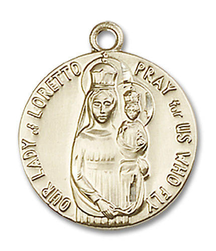 Our Lady of Loretto Pilot Medal - 14kt Gold 3/4 x 5/8 Round Pendant 0826