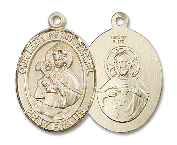 Our Lady of Mount Carmel Medal - 14kt Gold Oval Pendant 3 Sizes