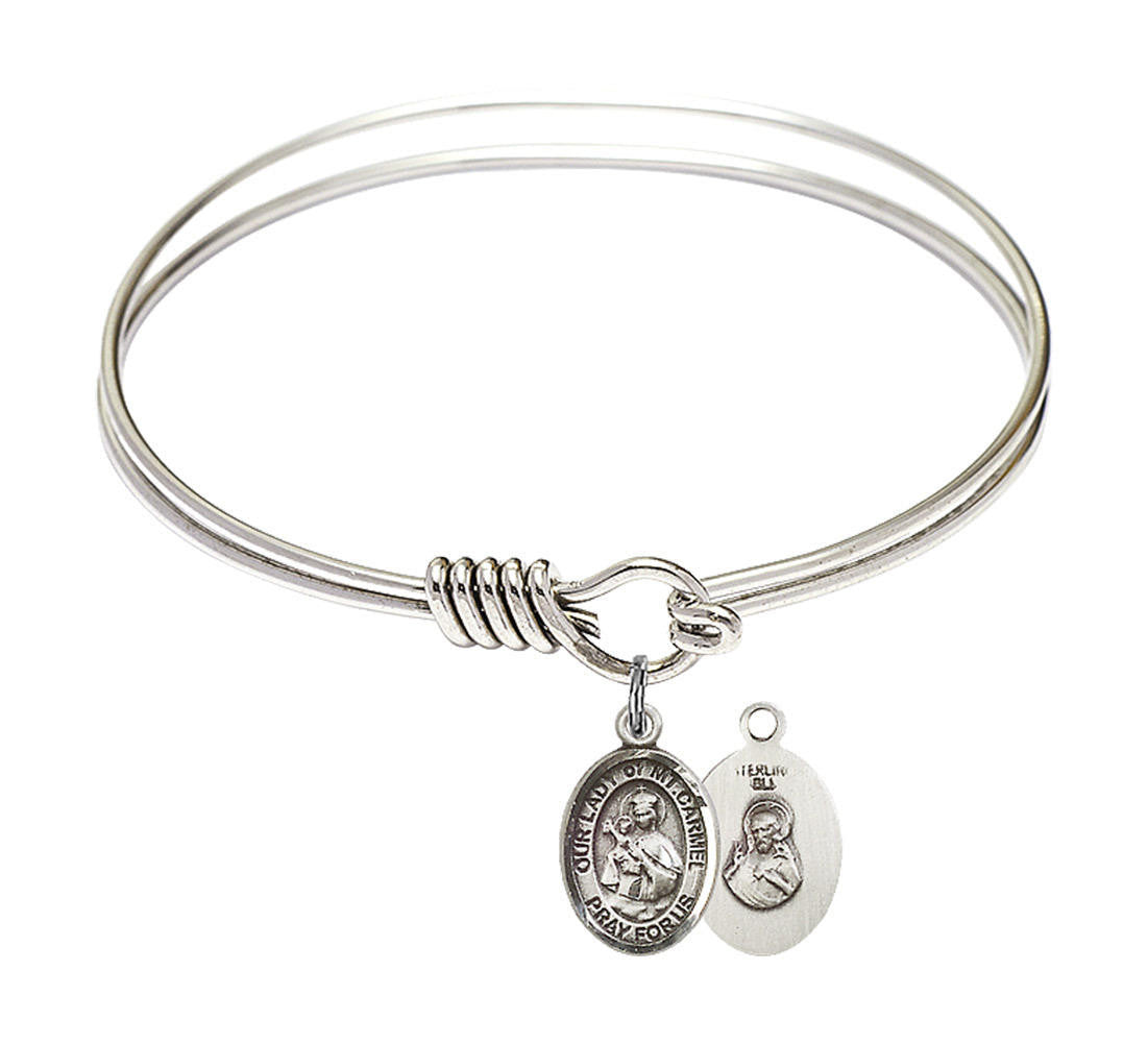 Our Lady of Mount Carmel Round Eye Hook Bangle Bracelet - Sterling Silver Charm - 6.25 Inch 9243SS