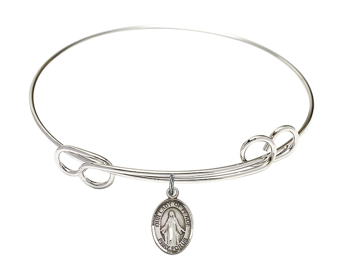 Our Lady of Peace Double Loop Bangle Bracelet - Sterling Silver Charm 9245SS